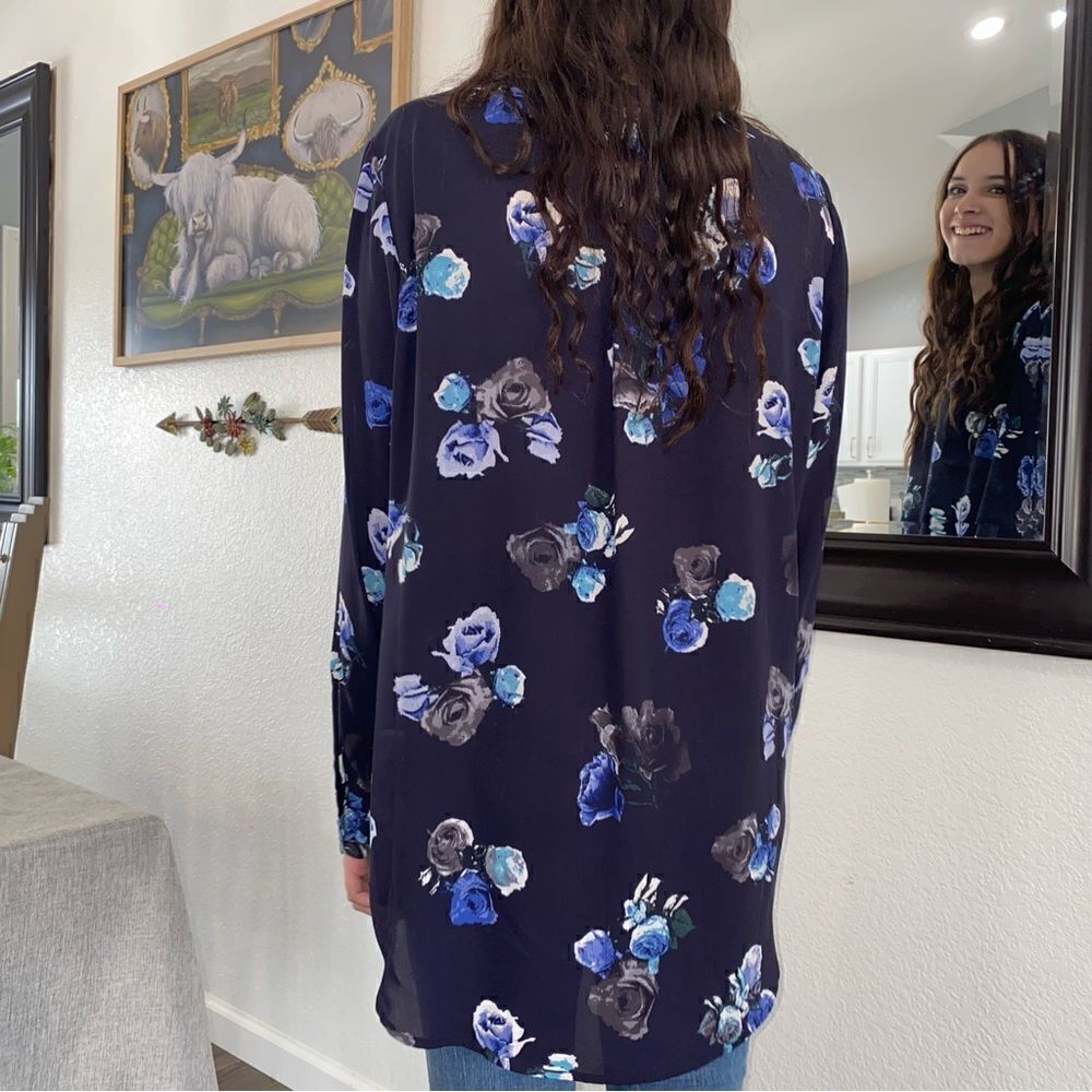 Thakoon Floral Print Round Neck Long Sleeve Pullover Sweatshirt Blue Combo Large - Picture 4 of 9